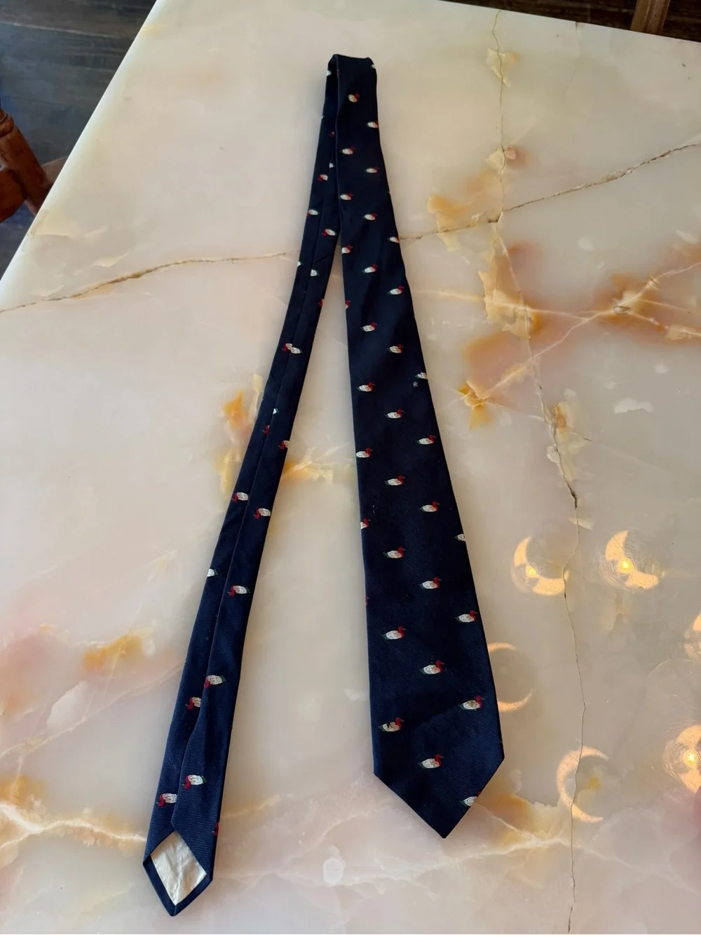 Vintage Navy Tie with Small Red & White Motif